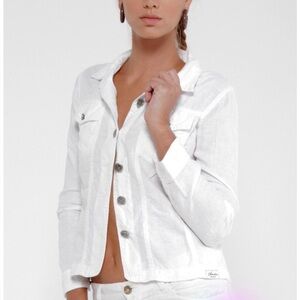 Claudio Milano 100% Linen Button-Front Jacket –‎ White